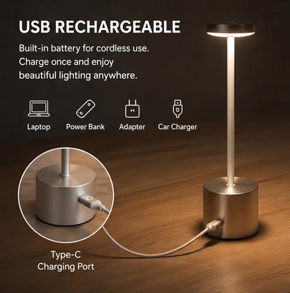 USB Rechargeable 3-Color LED Touch Desk Lamp – Portable Metal Night Light (Random Color)