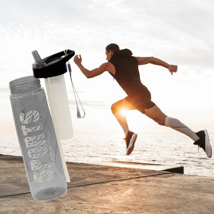 Black Stylish Water Sport Bottle 1000ml with Straw | Leakproof BPA-Free Hydration Bottle for School, Gym & Travel