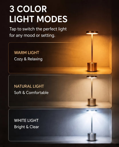 USB Rechargeable 3-Color LED Touch Desk Lamp – Portable Metal Night Light (Random Color)