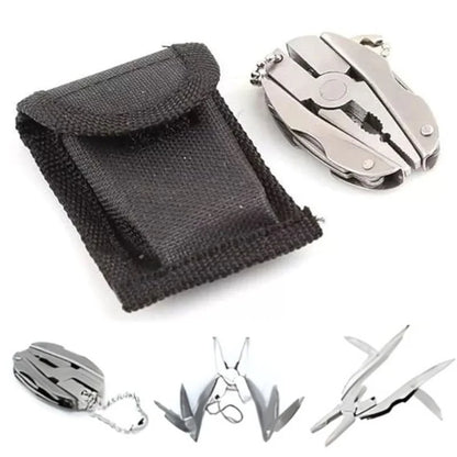 Stainless Steel Outdoor Portable Multitool Plier Knife | Mini Keychain Multi Tool with Screwdriver & Pouch