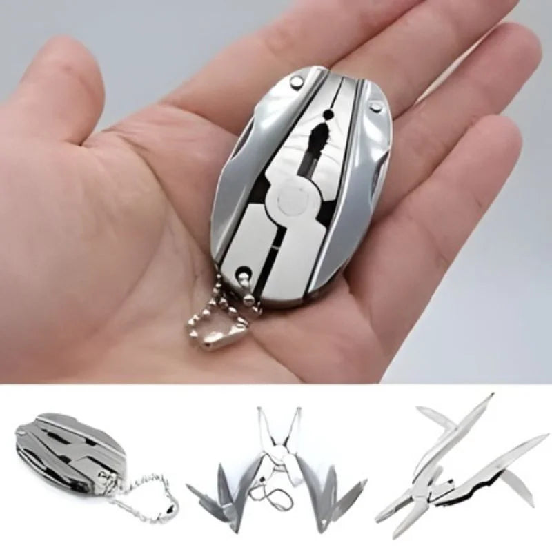 Stainless Steel Outdoor Portable Multitool Plier Knife | Mini Keychain Multi Tool with Screwdriver & Pouch