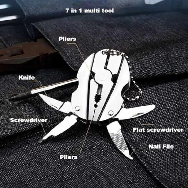Stainless Steel Outdoor Portable Multitool Plier Knife | Mini Keychain Multi Tool with Screwdriver & Pouch