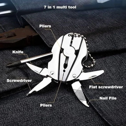 Stainless Steel Outdoor Portable Multitool Plier Knife | Mini Keychain Multi Tool with Screwdriver & Pouch