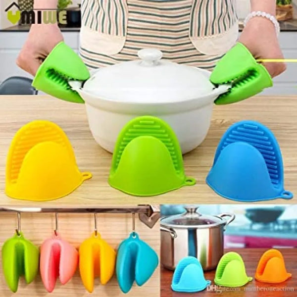 Silicone Heat Resistant Gloves Clips Insulation Non Stick Anti-slip Pot Bowel Holder Clip Cooking Baking Oven Mitts - Pair (Random Color)