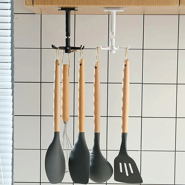 Kitchen Tools Spoon Holder Stand 360 Degrees Rotated Punch-Free Rack Wall Hanging - 1Pc