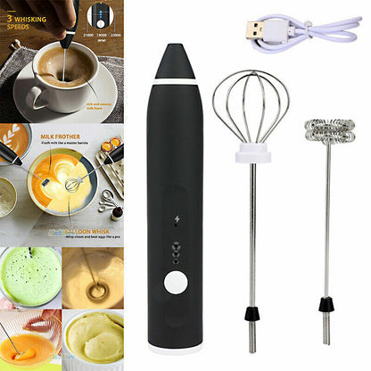 2-in-1 USB Rechargeable Milk Frother & Egg Beater – 3-Speed Handheld Electric Foam Maker