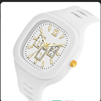 White Square Dial Men’s Watch – Gold Accents