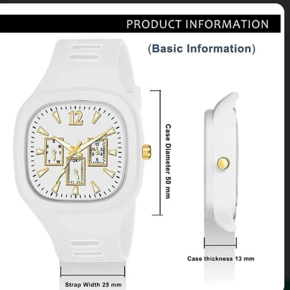White Square Dial Men’s Watch – Gold Accents