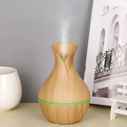 Vase-Shaped LED Humidifier | Model  JSQ07 | USB Wood Grain Ultrasonic Cold Mist Humidifier | Aromatherapy Air Freshener | 200 ml